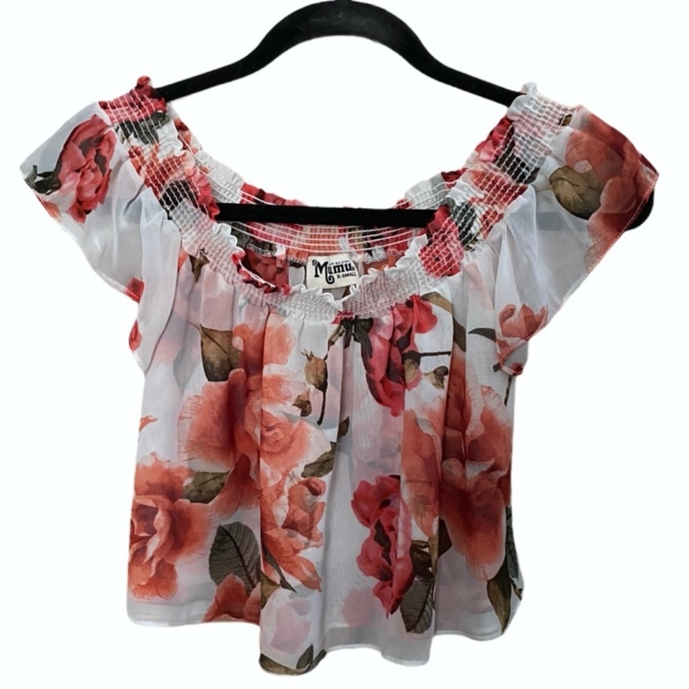 Show Me Your Mumu Cropped Off the Shoulder Floral Chiffon Top Size X-Small